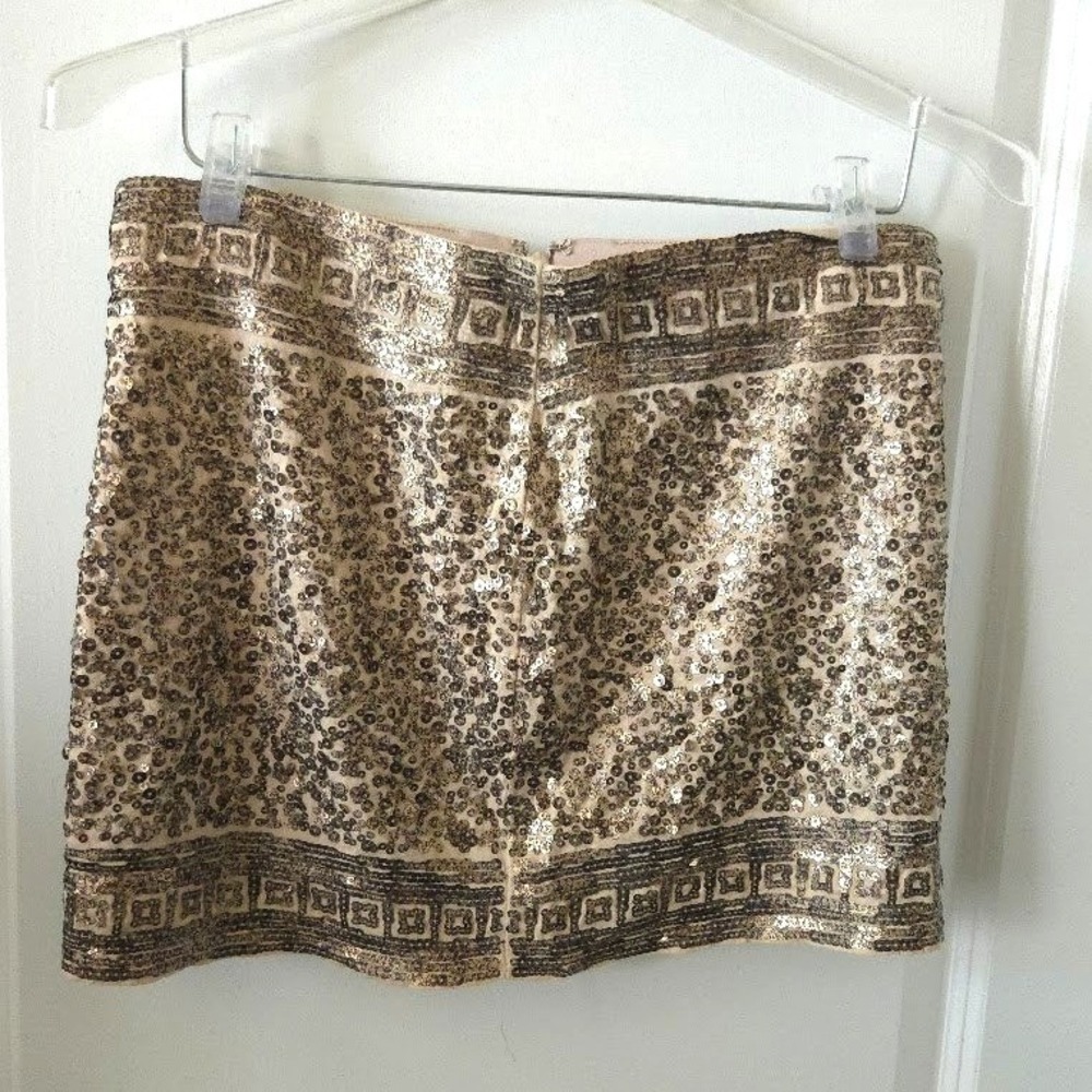 Express Womens Mini Skirt Sequin Pima Cotton Gold Party Night Out XS - Picture 3 of 7